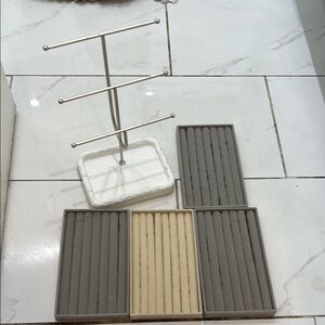 Silver Jewelry Stand with Display Trays bundle